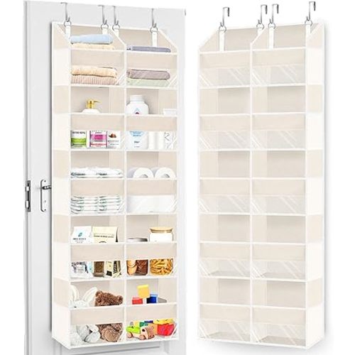 Over the Door Organizer 5 Tiers,Extra Large Behind Door Storage of 10 Compartments,80 lbs Weight Capacity Over the Door Storage, Door Hanging Organizer for Closet, Diaper Organizer, Toy Storage, Beige