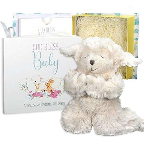 Tickle & Main Baby Praying Musical Lamb and Prayer Book Gift Set in Box, Baptism Gifts for Boys & Girls, Christening Gifts for Girls - Praying Stuffed Animal