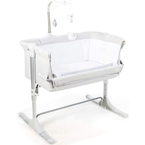 Safstar Baby Bedside Crib, Portable Foldable Bedside Bassinet w/Toy Arch, Music, Thick Mattress, Adjustable Height, Light Gray