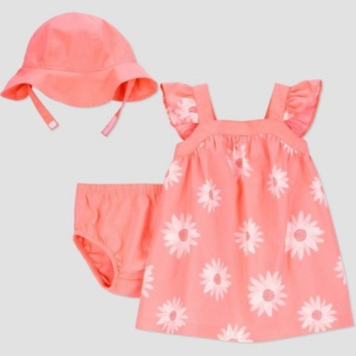 Carter's Just One You®️ Baby Girls' Coral Floral Dress with Hat Set - White 3M