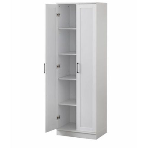 Buylateral Fenna Modern Farmhouse Storage Pantry Cabinet White: Modern Farmhouse Design, 4 Adjustable Shelves, MDF & Laminate