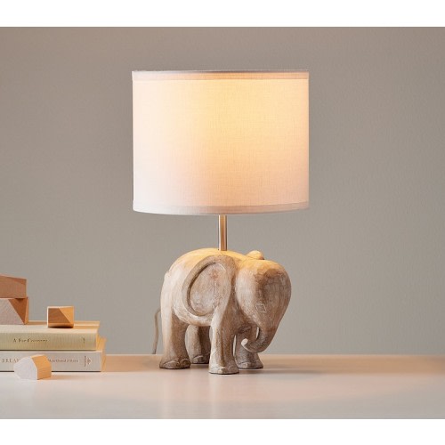 Carved Wood Elephant Table Lamp (17")