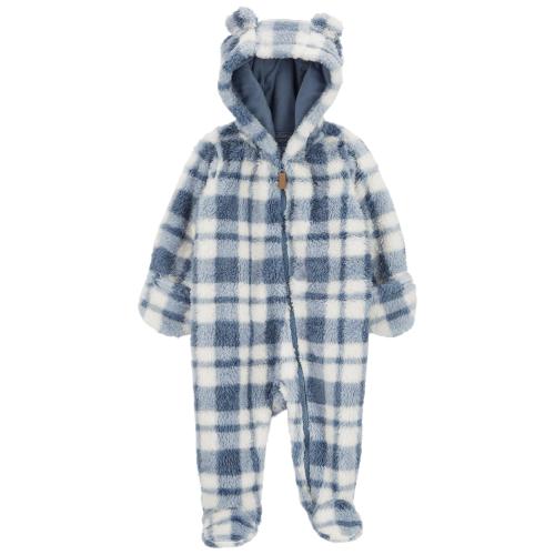 Baby Plaid Sherpa Jumpsuit - 3M - Style,Ivory/Blue