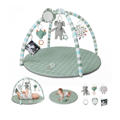 Blissful Diary Baby Play Gym Mat, Tummy Time Mat with 6 Detachable Toys for Stage-Based Sensory & Motor Skill Development, Baby Activity Mat Easy to Install & Clean, Baby Essentials Gift, Sage Green