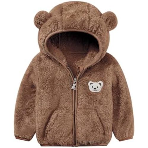 Baby Boys Girls Fleece Jackets Zip Up Hoodies Cute Bear Coats Fall Winter Fuzzy Jacket Newborn Boys Girls Outwear
