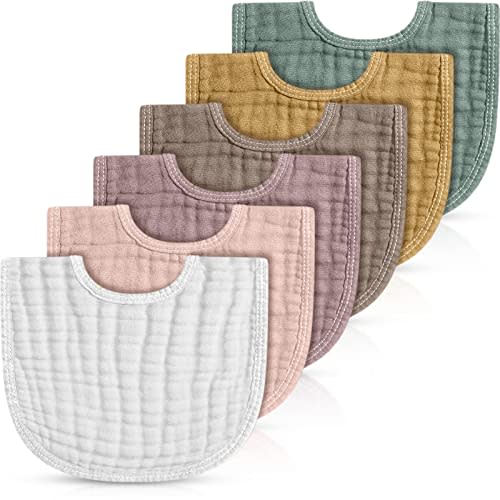 Frienda 6 Pcs Muslin Bibs Baby Burping Cloth Teething Bibs Bandana Bibs 6 Absorbent Layers Muslin Bibs for 6 Month+ Baby