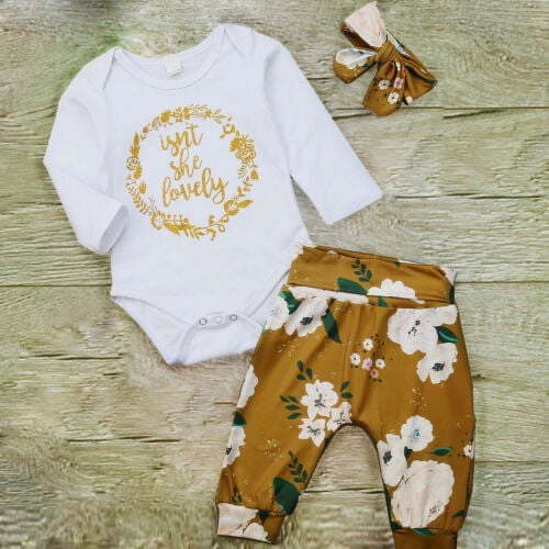 Newborn Infant Kids Baby Girls 3pcs Clothes Romper Tops Floral Pants Outfits Set
