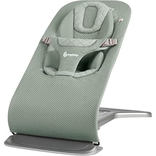 Ergobaby Evolve 3-in-1 Bouncer Seat for Babies and Toddlers 5.5-25lbs - Multi Position Baby Rocker Seat with Adjustable Heights, Secure Harness, Newborn Insert - Sage Green Mesh