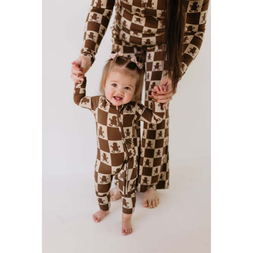 NB - Bamboo Zip Pajamas | Gingerbread Checkerboard 2024