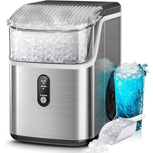 Kismile Nugget Ice Makers Countertop,Portable Ice Machine with Crushed Ice, 35lbs/Day,Self-Cleaning,One-Click Operation for Home Use(Silver)
