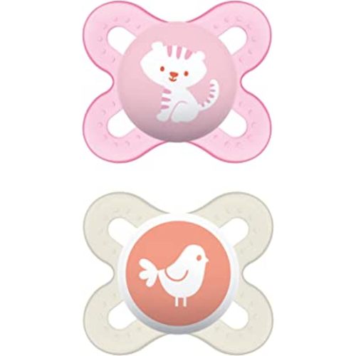 MAM Original Start Newborn Baby Pacifier, Best Pacifier for Breastfed Babies, Sterilizer Case, Girl , 0-3 Months 2 Count (Pack of 1)