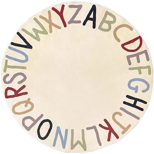 Colorful Kids Rug Alphabet Educational Area Rugs for Infant Toddlers - Soft Playtime Collection, Learning & Game Round Carpet for Bedroom Playroom Nursery, Best Shower Gift (63", Yellow)