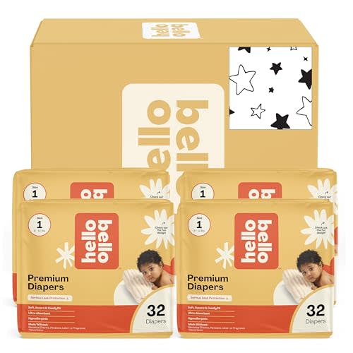 Hello Bello Diapers, Size 1 (8-12 lbs) Superstars - 128 Count Value Pack of Premium Disposable Baby Diapers, Hypoallergenic with Soft, Cloth-Like Feel