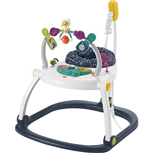 Fisher-Price Baby Bouncer SpaceSaver Jumperoo Musical Activity Center with Lights Sounds & Developmental Toys, Astro Kitty