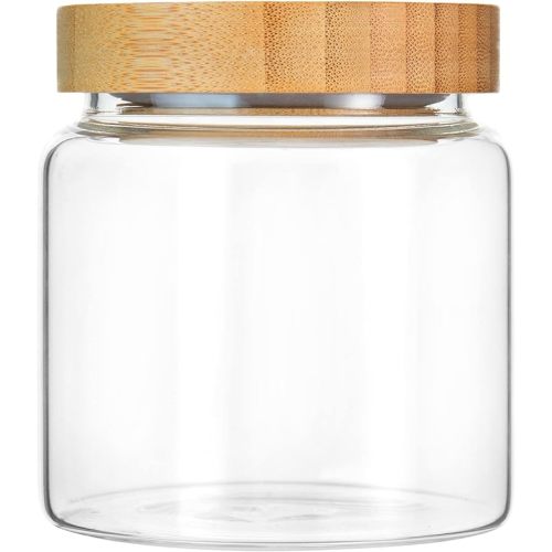 480 ml / 16 oz clear cute glass storage canister holder with airtight bamboo lid, modern decorative small container jar for coffee, spice, candy, salt, cookie, condiment, pepper, sugar - 480ML/16Oz | Thick Lid