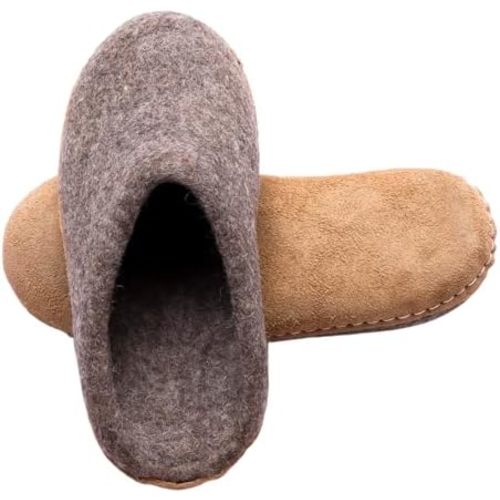 Wool Indoor Slippers - Natural Organic Wool, Genuine Leather Sole, Handmade in Nepal - Cozy, Warm, Soft, Unisex Non-Slip House Shoes for Men & Women - Perfect for Winter Comfort