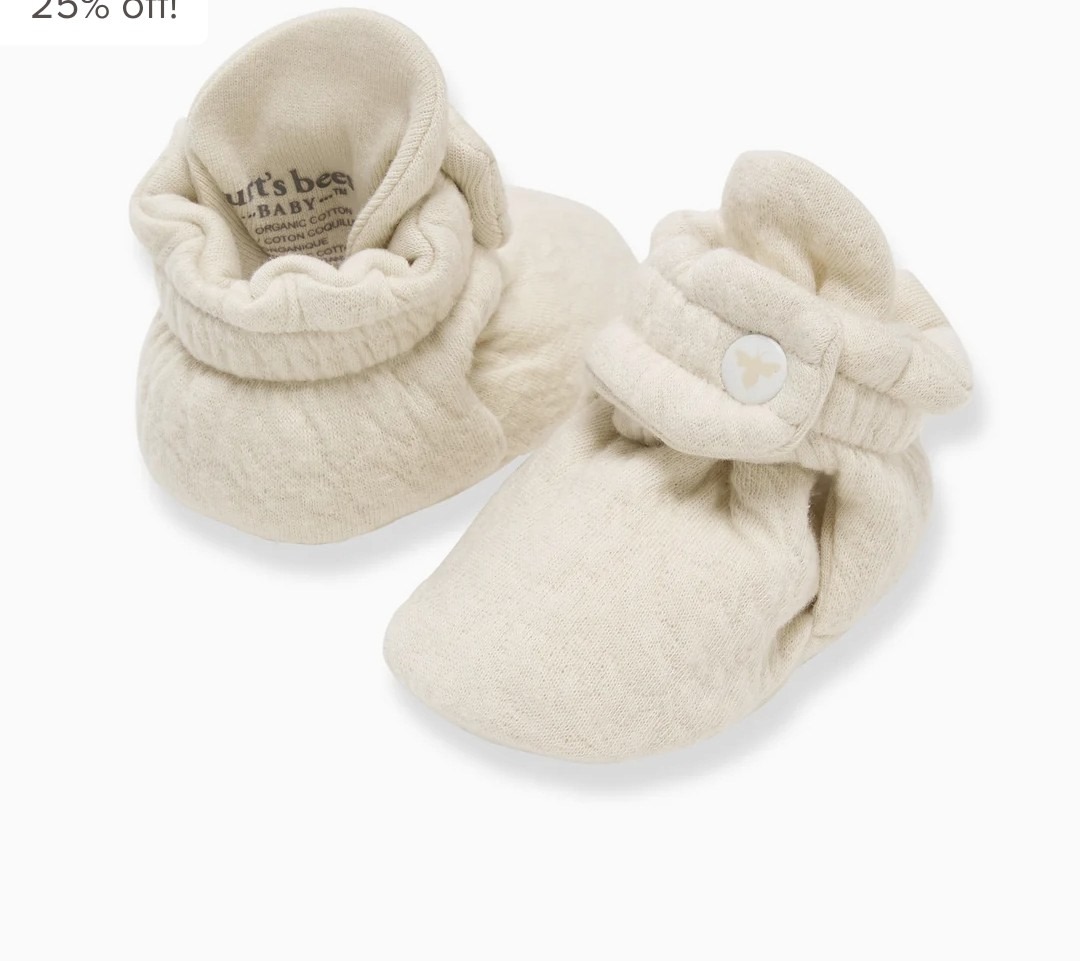 Organic Cotton Quilted Bee Baby Booties - Oat