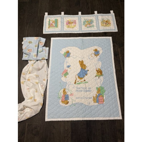 Vintage TALE OF PETER RABBIT Beatrix Potter Quilt Benjamin Bunny Crib Sheet Set