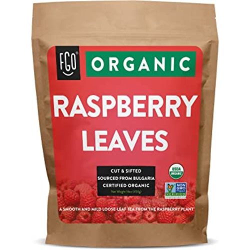 FGO Organic Red Raspberry Loose Leaf Tea, Cut and Sifted, Resealable Kraft Bag, 16oz (Pack of 1)