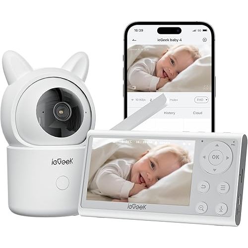 ieGeek Video Baby Monitor with Camera and Audio - 1080P FHD Monitor WiFi Smartphone - Night Vision, Motion Detection, Temper & Humidity Sensor, 2.4GHz WiFi, Pan-Tilt-Zoom via 4.3" Screen and Free APP