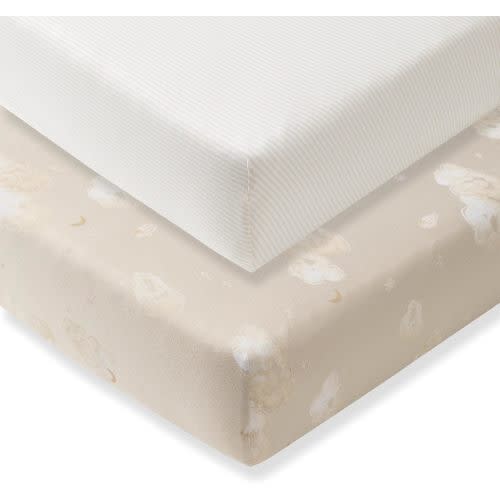 Burt's Bees Baby Essential Organic Cotton Fitted Crib Sheet - Color: Good Night Sky Stone 2-pk