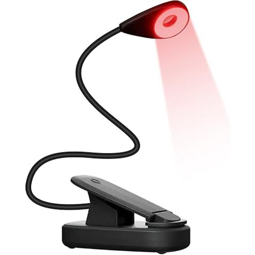 Mito Red Light - Circle Red Light Book Light - Book Lights for Reading at Night - Portable, Rechargeable Book Light Clip On with 360° Gooseneck - Reading Lights for Books in Bed