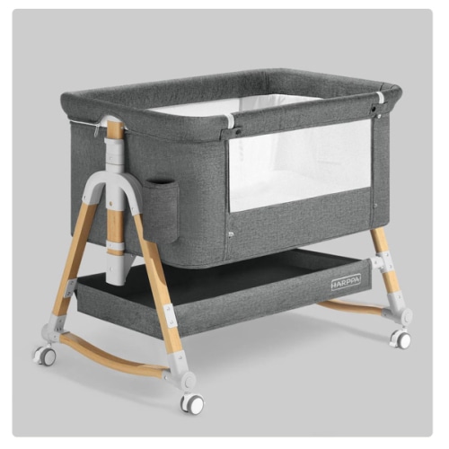 HARPPA Cuddly 3-in-1 Baby Bassinet Bedside Sleeper for Reflux | Attaches to Bed, Adjustable 5 Heights, Non-Toxic & CPSC Certified | Sturdy Aluminum Frame, Portable Wheels, Tool-Free Setup, Gentle Rocking | Perfect for Newborns, Infants, Small Spaces & Saf