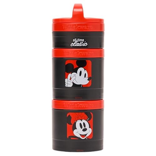 Whiskware Disney Mickey Mouse and Friends Stackable Snack Containers for Babies, Toddlers, and Kids, 3 Stackable Snack Cups for School and Travel, Cupholder Friendly, All Time Classic!