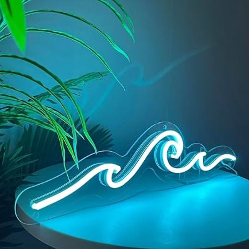 Wave Neon Sign, Wave Light up Wave Night Lamp for Bedroom, USB Power Led Neon Wave Light for Wall Decor, Sea Beach Party Surf Ocean Home Bedroom Living Room Birthday Gift - 15''