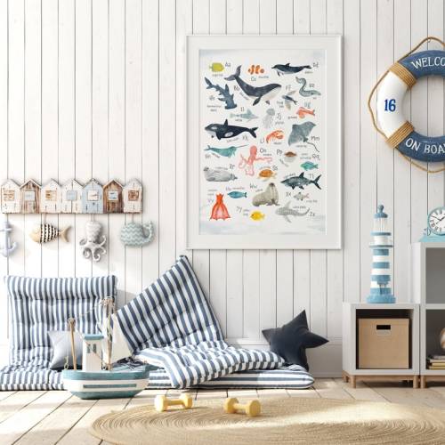 Sea Animals Alphabet Poster Playroom Wall Decor Ocean - Etsy