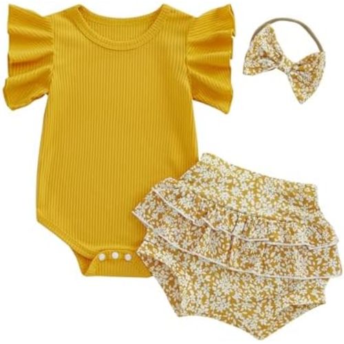 BemeyourBBs Newborn Baby Girl Summer Clothes Ruffle Bubble Romper Bloomer Shorts Set Infant Clothing Cute Baby Girl Outfits