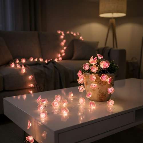 Cherry Blossom LED Lights | Pink Flower Fairy String Lights | Battery Powered Garland | Christmas - Bedroom - Garden - Home Decor