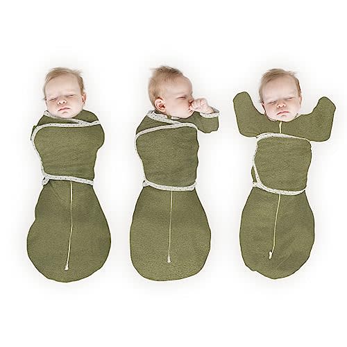 SwaddleDesigns 6-Way Omni Swaddle Sack Arms Up Swaddle for Newborn, More Options to Calm Startle Reflex, Improves Sleep, Easy Transition Baby Sleep Sack, Small, 0-3 Month, Heathered Green Turtle