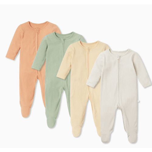 Ribbed Clever Zip Baby Pajamas 4 Pack Ribbed Blue Mix / Newborn