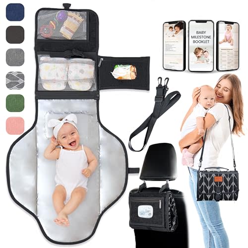 Pillani Portable Changing Pad - Travel Diaper Changing Mat, Waterproof, Foldable & Detachable Station with Baby Wipes Pockets