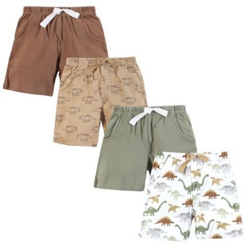 Hudson Baby Infant Boys Shorts Bottoms 4-Pack, Brown Sage Dinosaurs, 6-9 Months