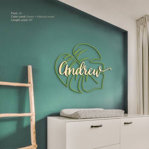 Leaf nursery decor Monstera name sign Nature nursery Forest plants botanical nursery sign Woodland personalized wall decor Baby room decor