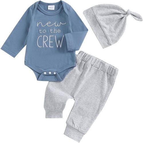 Twopumpkin Newborn Baby Boy Girl Clothes Outfits Short Sleeve Romper Bodysuit Cotton Pants and Hat Coming Home Outfit