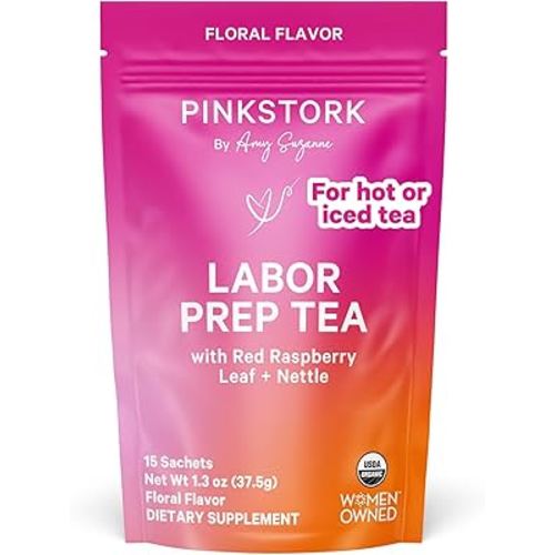 Pink Stork Organic Labor Prep Tea - Red Raspberry Leaf with Chamomile and Rosehip, Pregnancy Must Haves, Postpartum Essentials, Third Trimester - 15 Sachets