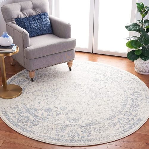 SAFAVIEH Adirondack Collection Area Rug - 6' Round, Ivory & Slate, Oriental Distressed Design, Non-Shedding & Easy Care, Ideal for High Traffic Areas in Living Room, Bedroom (ADR109S)