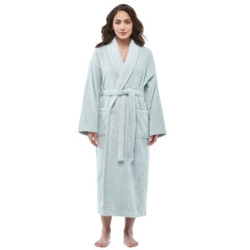 Arus Women's Turkish Terry Cotton Robe, Shawl Collar Bathrobe , Sage , Large/X Large
