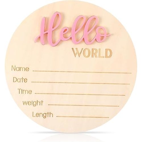 Baby Welcome Sign Hospital 5.9in Wooden Hello World Sign Birth Announcement Signs Baby Welcome Sign Birth Baby Name Plaques For Newborn Boys And Girls Photo Props Baby Shower Hospital Nursery(Pink)