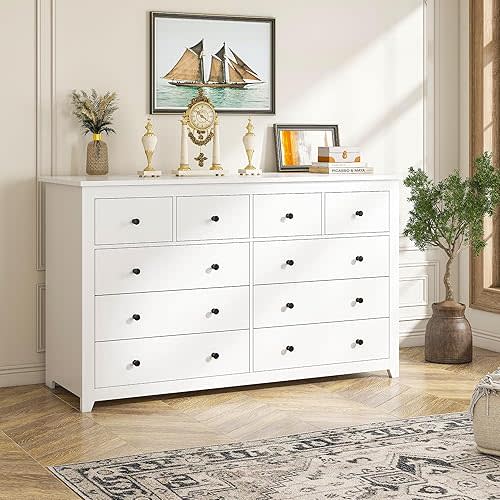 EnHomee White Dresser, Dresser for Bedroom with 10 Deep Drawers Wood Dresser with Smooth Metal Rail, Large Dressers & Chests of Drawers Wide Dresser,52.2W*15.8" D*35.8" H