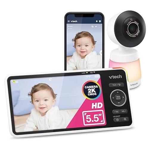 VTech Smart WiFi Baby Monitor – See Your Baby at Home or from Anywhere, 2K Camera, 5.5" Screen, 24X Zoom, Wide Angle, Night Vision, Night Light, Free App | Smart HD Plus