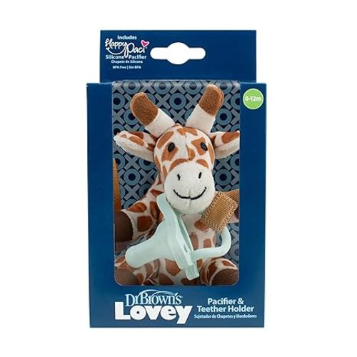 Dr. Brown's Lovey Pacifier and Teether Holder, 0 Months Plus, Giraffe with Blue Pacifier
