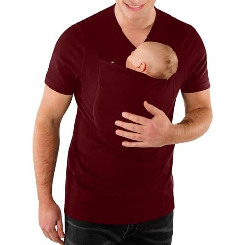 Mens Baby Carrier Shirt V Neck Short Sleeve T-Shirts for Men Skin to Skin T-Shirt with Pocket