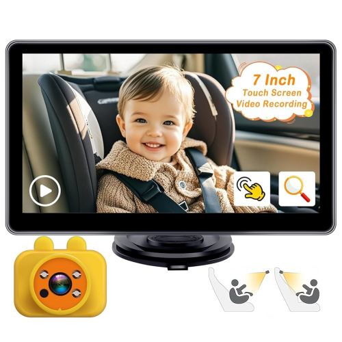 Yakry Baby Car Camera 7-Inch - 3X Zoom Recording Touchscreen 1080P HD Easy to Install 150° Wide Angle Rear Facing Backseat Camera 940nm Night Vision for Infant
