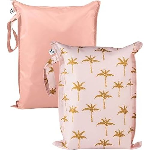 Tiny Twinkle Mess-Proof Waterproof Wet Dry Bag | 2-Pack Reusable Wet Bags for Swimsuits & Baby Clothes | Leakproof Wet Bag for Travel & Diaper Changes for Baby (Royal Palm)