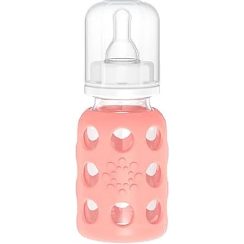 Lifefactory Glass Baby Bottle with Stage 1 Nipple and Protective Silicone Sleeve Cantaloupe, 4 Oz