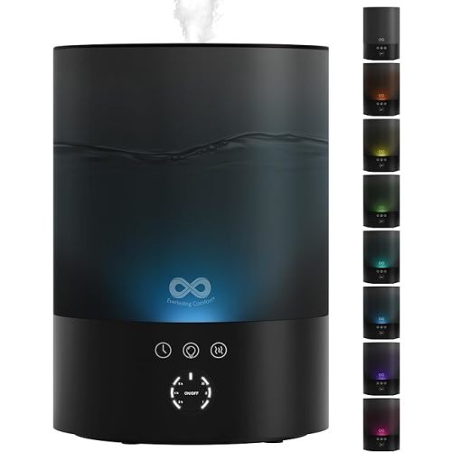 Everlasting Comfort 2.5L Top Fill Humidifier for Bedroom – Quiet, Easy to Fill & Clean, 24HR Runtime, Night Lights, Timer, Ultrasonic Cool Mist, Auto Shut-Off for Indoor Use - Black